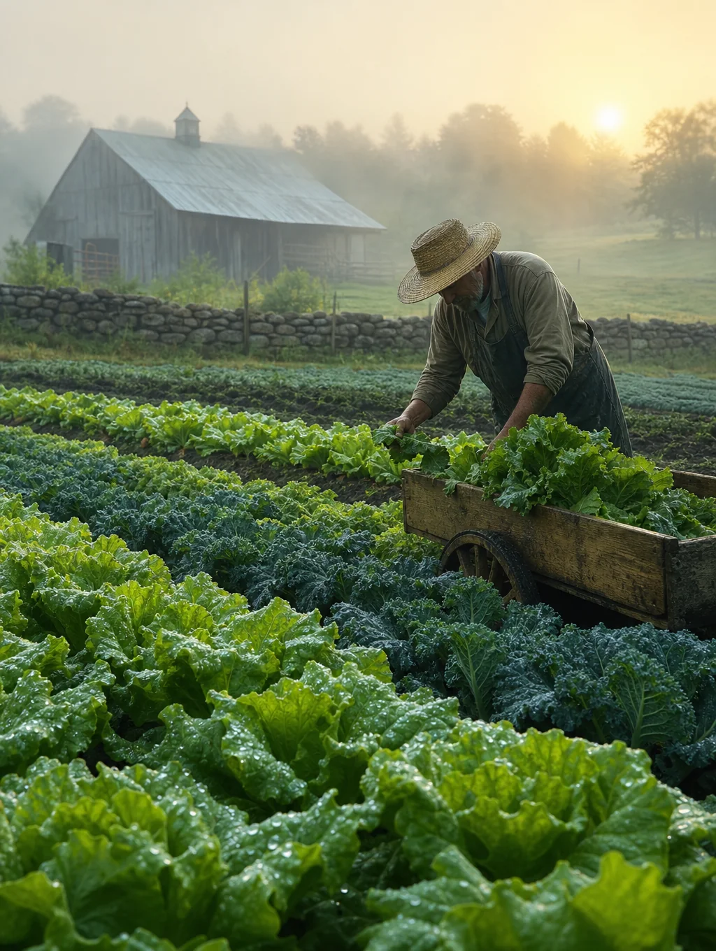 Morning mist over the fields at Hickory Farm